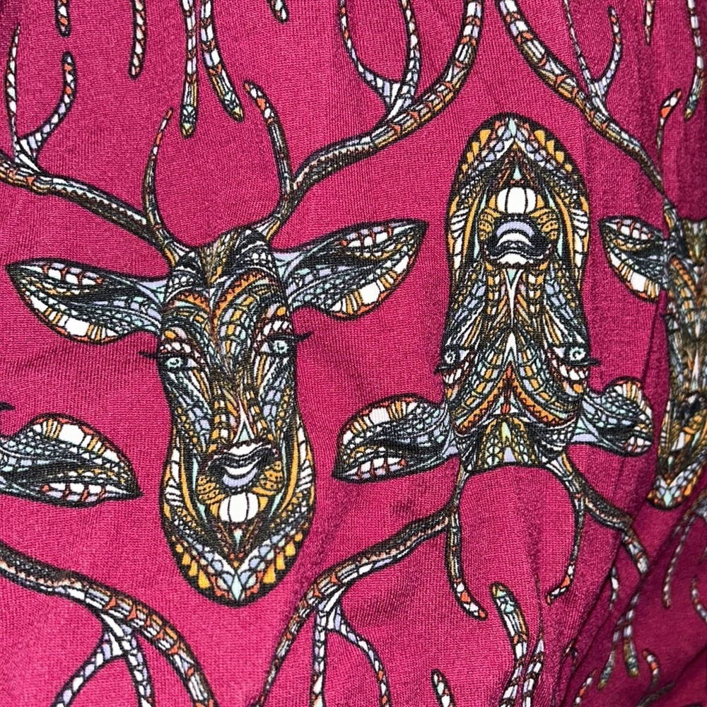 New Women's Plum Purple Elastic Waist Pleated Deer antlers Head Skirt 2XL